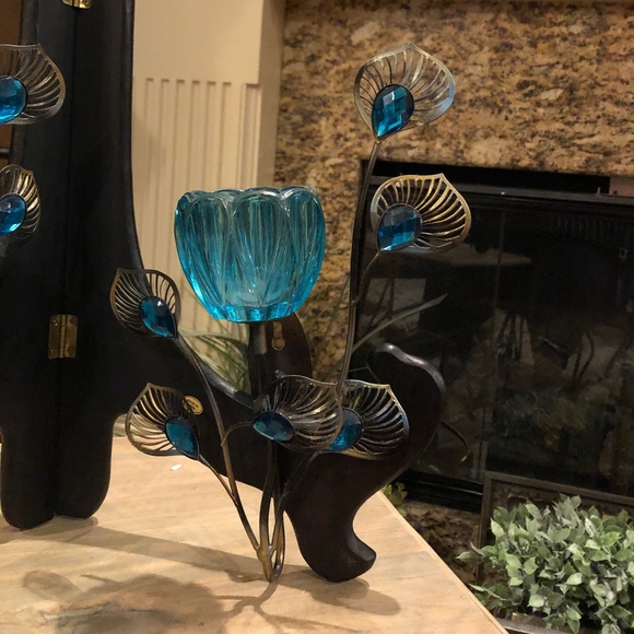 Set of Turquoise Peacock Blossom Sconces - Picture 5 of 7